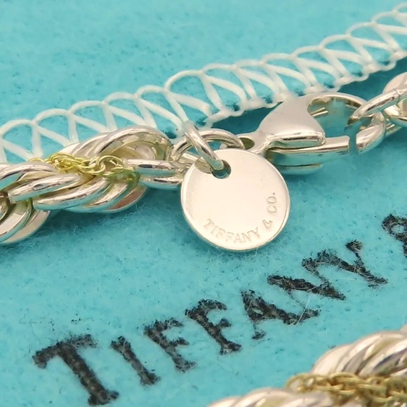 SOLD - Authentic Vintage Tiffany & Co. 18k Gold & 925 Rope Chain Bracelet 7.5” - Picture 3 of 10